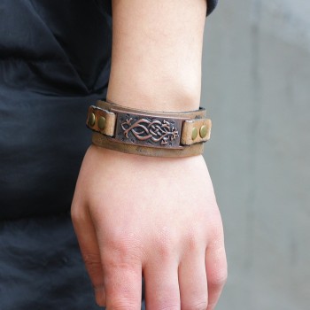 Fashion Brown Genuine Leather Wrap Bracelets bangles for Women/Men Punk style